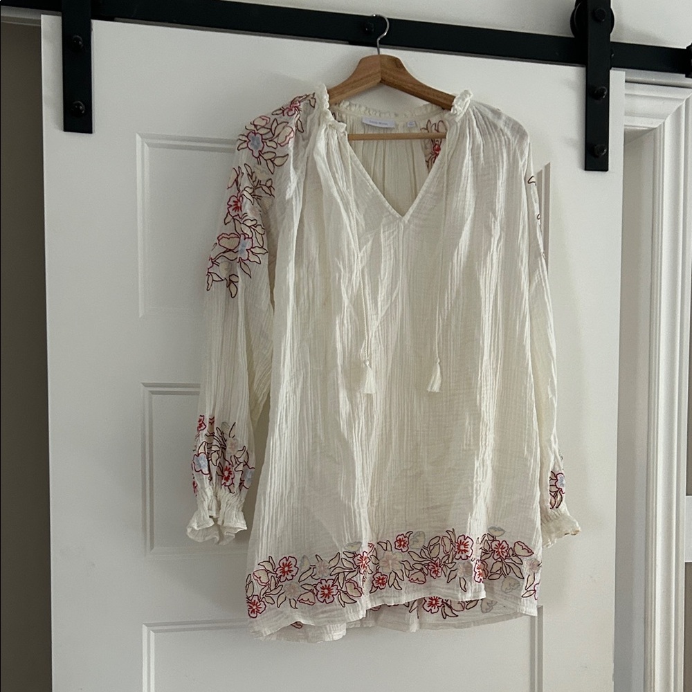 Little Moon Cream Tunic with Pink and Red Floral Embroidery
